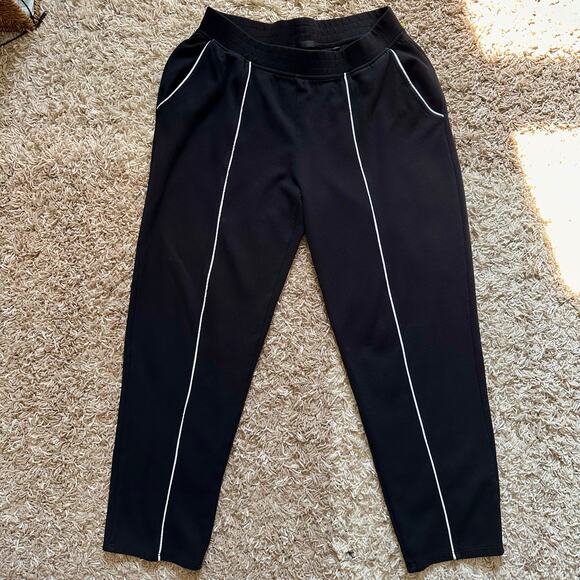 ATM Black Ankle Casual Pants Striped Women’s Size L - Picture 2 of 8